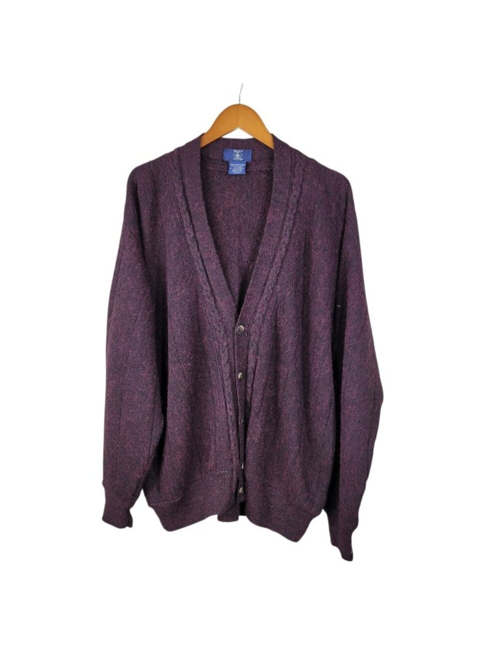 Alpaca Preppy Cardigan XL Men's Hunt Club Vintage 90s Italian Cable Knit Purple